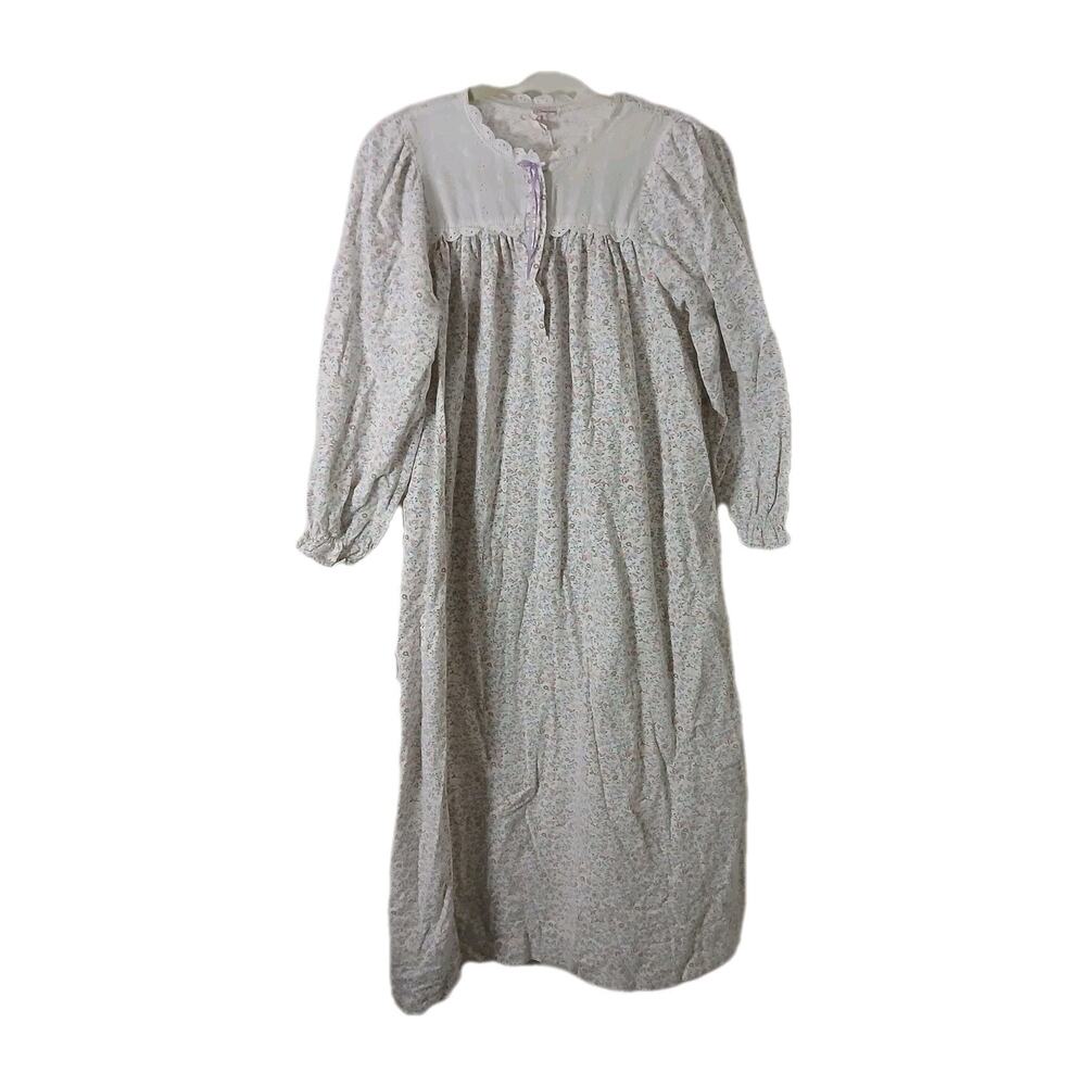 Vtg‎ Brandywine Nightgown M Floral Eyelet Yoke Long Sleeve Prairie Cottagecore